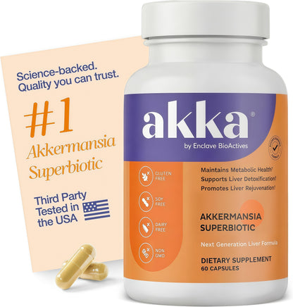 AKKA Akkermansia Probiotic, Liver Cleanse, Detox & Repair, Non-GMO, 60 Caps Liver health support for energy, digestion & metabolism with akkermansia muciniphila. Gluten-free.