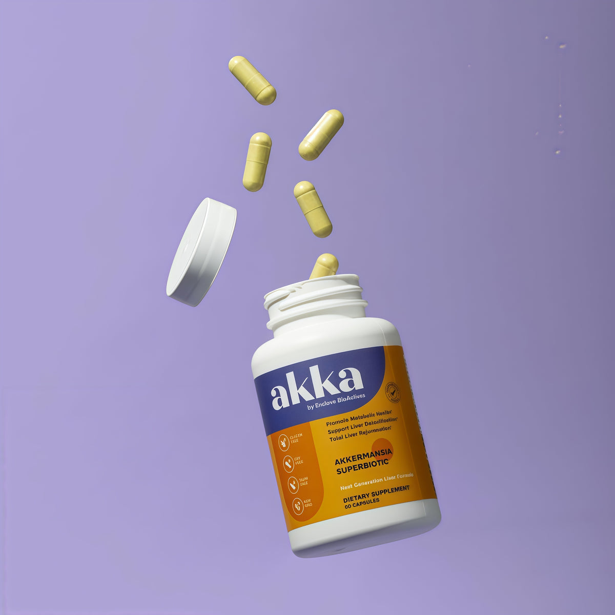 AKKA Akkermansia Probiotic, Liver Cleanse, Detox & Repair, Non-GMO, 60 Caps Liver health support for energy, digestion & metabolism with akkermansia muciniphila. Gluten-free.